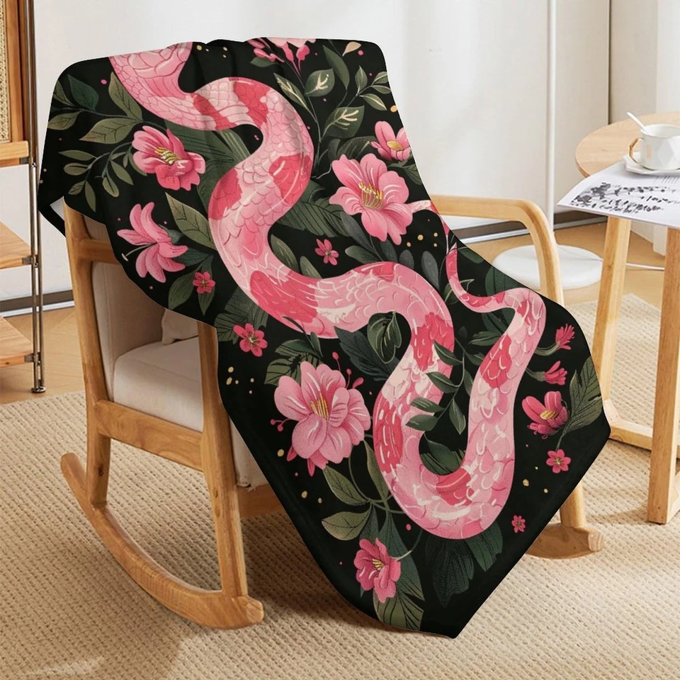 Snake Throw Blanket Pink Floral Animal Print Blankets Gifts Couch Sofa Bed St... - Image 4 of 4
