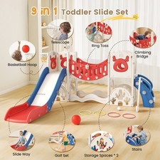 11 in1 Toddler Slide Climbing Tunnel Indoor Outdoor Playground with Golf Drawing