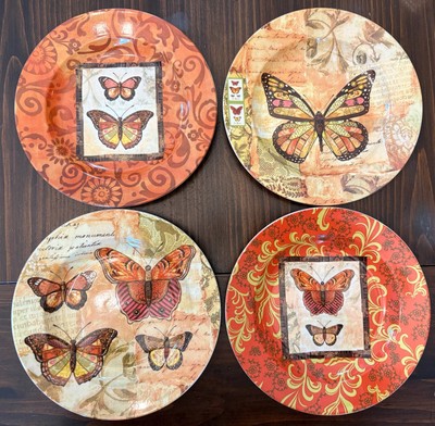 4pc Cypress Home Butterfly Ceramic Salad Plate Set 7 3/4''