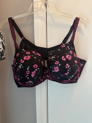 Torrid  T Shirt Bra Plus Size 46C Vibrant Stem Floral Black Lightly Lined