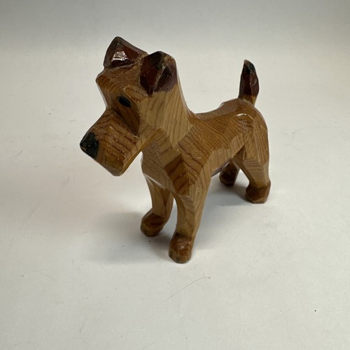 Folk Art Scottish Terrier Dog Figurine Hand Carved Wooden Schnauzer