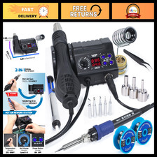 2-in-1 Soldering Iron Hot Air Rework Station, 5 Tips, 3 Nozzles, Solder Wire,