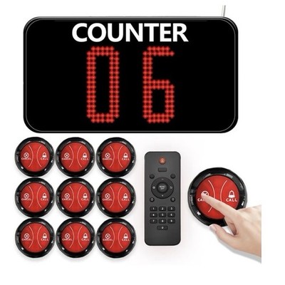 Wireless LED Counter Queue Calling System C12+A2 1+10 w/ Call Buttons & Remote