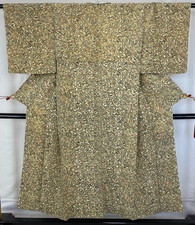 Japanese Vintage Kimono Silk Beige Komon Traditional Authentic Length 58 in