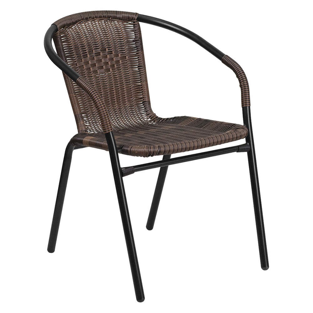 FLASH FURNITURE TLH-037-DK-BN-GG Patio Chair,Steel,Black 192Y01