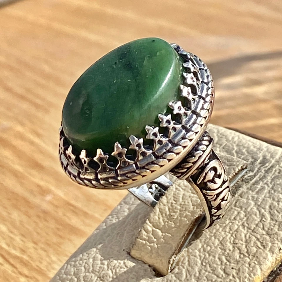 Heavy sultani 925 纯银男士戒指 天然绿色玉石戒指 17 克 — 第 3/4 张图片