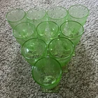 Pair Indiana Depression Glass Uranium Green Horseshoe Square Base Goblet 1930