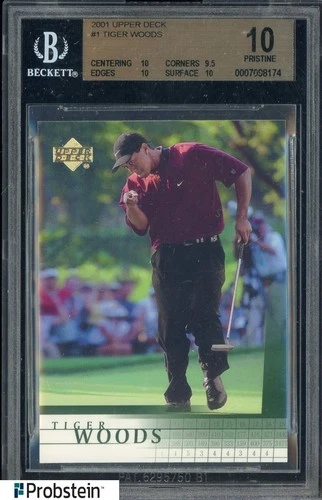2001 Upper Deck Golf #1 Tiger Woods RC Rookie BGS 10 PRISTINE