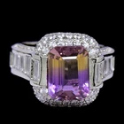 NATURAL AAA BI-COLOR AMETRINE & WHITE CZ STERLING 925 SILVER RING SIZE 8