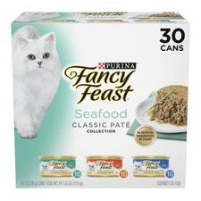 Purina Fancy Feast Classic Pate, Wet Cat Food, Seafood, 3 oz Cans 30 Pack 