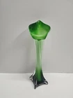 Vintage Murano Style Lily "Jack In the Pulpit" 12" Green Art Glass Vase