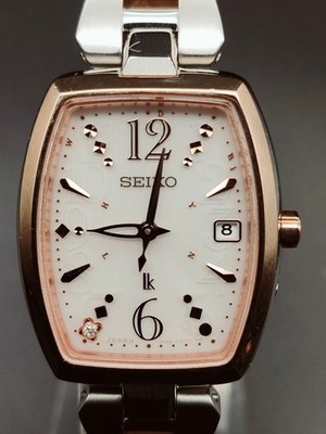 Seiko Lukia SSVW126 Lady Diamond Solar Radio Pink Dial Tonneau