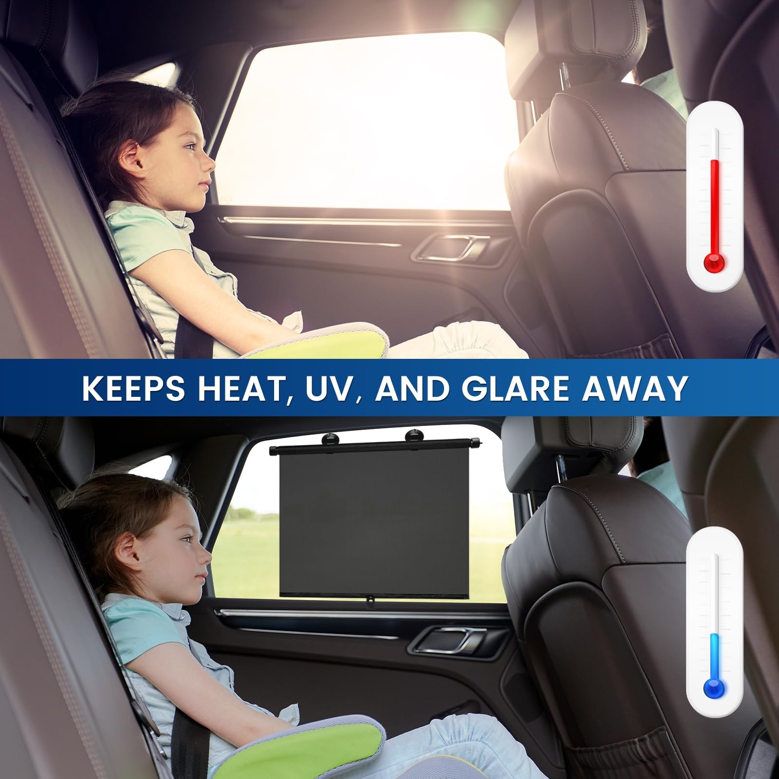 Car Window Shades - Side Window Sun Shade (2 Pack) Retractable Car Roller Sun...