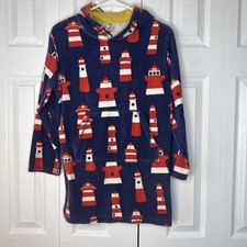 Mini Boden Kids Pullover Hooded Swim Coverup Terry Blue Lighthouse Print 11-12Y