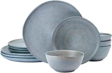 Benson 12 Piece Stoneware Dinnerware Set, Service for 4, Plate and Bowl, Modern 