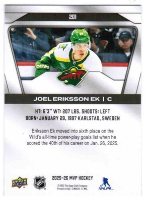 25/26 2025 UPPER DECK MVP HOCKEY BASE STAR/ROOKIES SP CARDS #201
