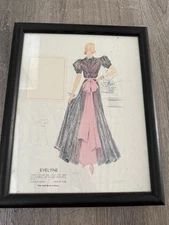 FRAMED Evelyn Vtg Fashion Design Sketches And Fabric Print Illustration Art