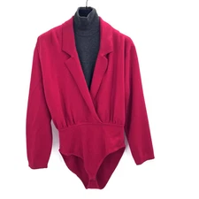 Vintage Donna Karan Red Wool Long Sleeve Bodysuit Size P & Turtleneck Insert