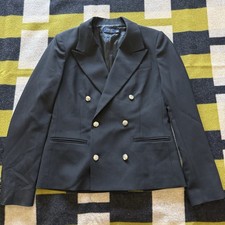 Polo Ralph Lauren Double Breasted Wool Black Blazer Silver Buttons WOMENS 8 MINT