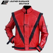 Michael Jackson Thriller Men's Genuine Red Leather Jacket   Iconic Retro Style