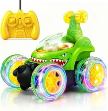 Rechargeable Remote Control Stunt Car for Kids 3-12, Cool Green Shark Design