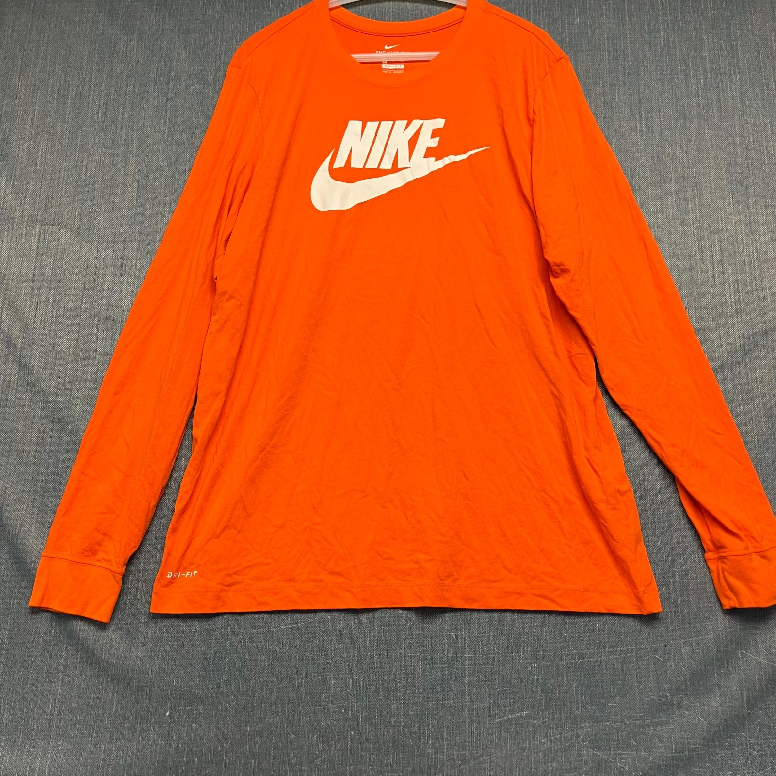 Nike Dri-Fit Men's Shirt Size L Orange Graphic Long Sleeve THE NIKE TEE Athletic