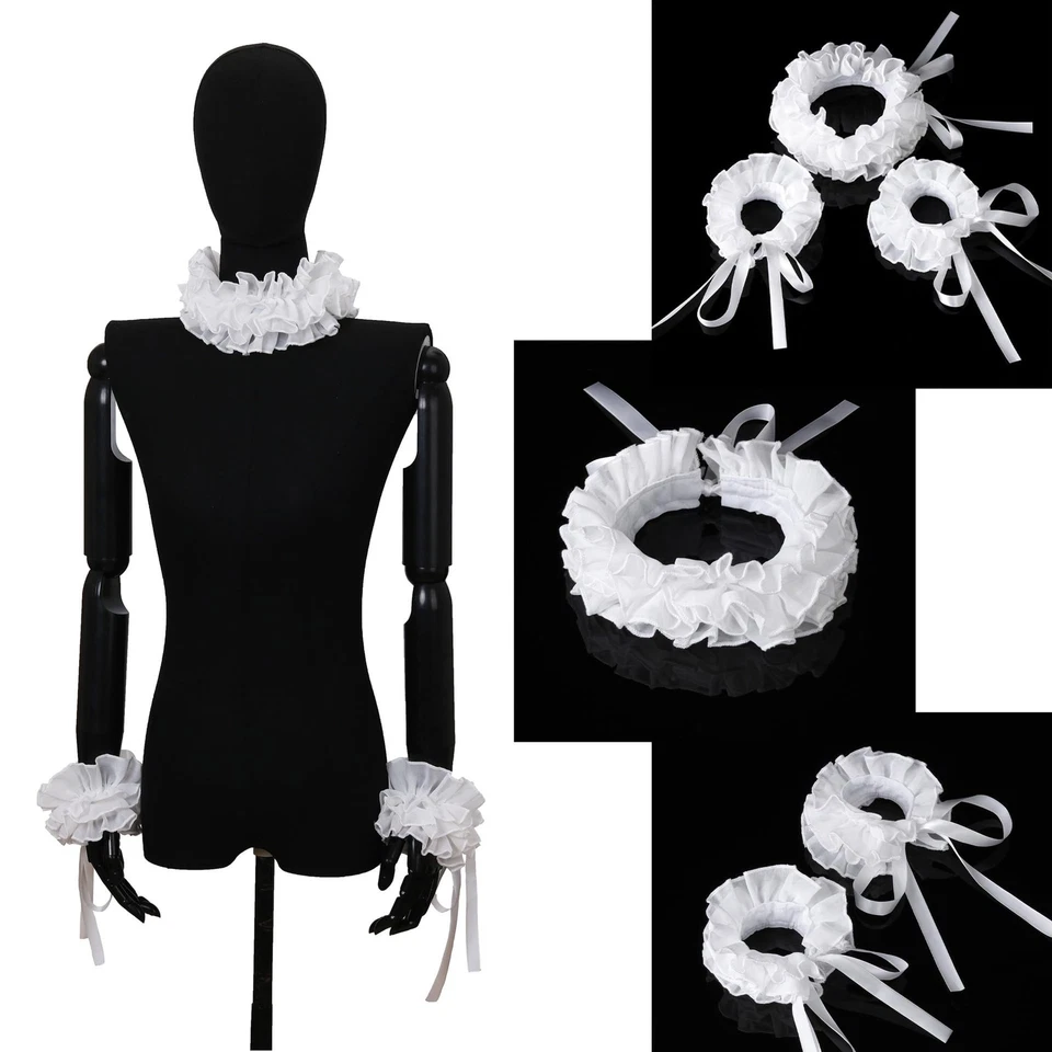 Elizabethan Renaissance Collar Cuffs Set Ruffle Layered Clown Stand Neck Chok - Image 3 of 4
