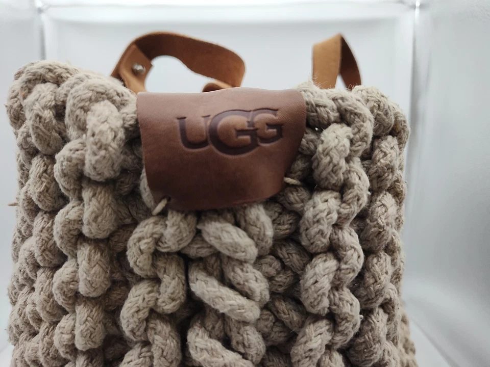 UGG-Rope-Tulum-Big Bag/Tote/Purse-Tan-Woven-Leather Handles 15”X16”-HEAVY-BASKET - Image 3 of 4