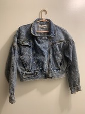 Jean Jacket 80s Vintage Motorcycle Style Acid Wash  Womens Sz M Cropped  Sku C39
