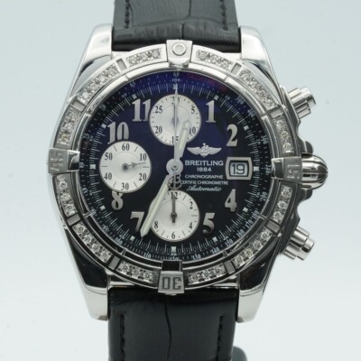 Breitling Chronomat Evolution A13356 Black Bezel Top Condition Diamonds