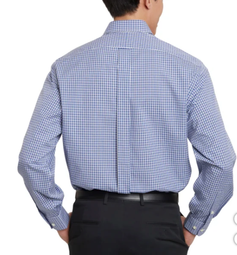 Kirkland Signature Mens Traditional Fit Dress Shirt, Blue Gray White Mini Check - 第 2/19 張圖片
