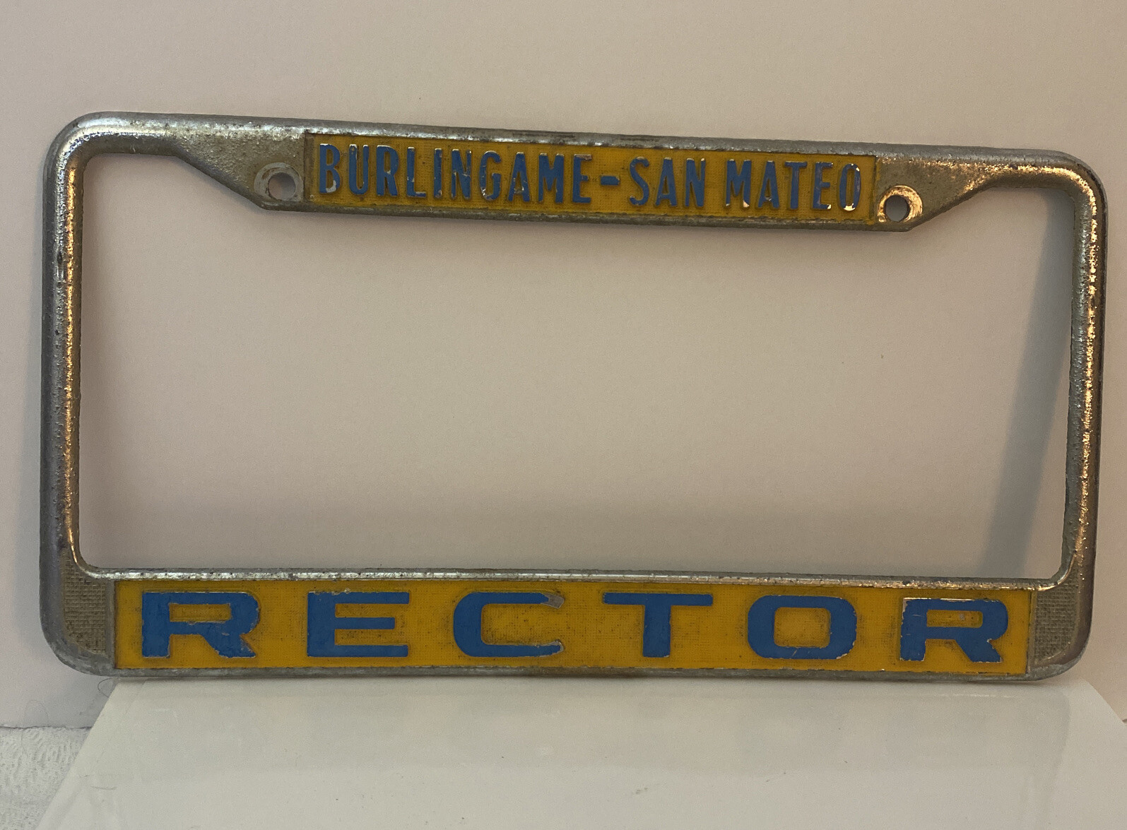 Vintage RARE Burlingame San Mateo CA Rector Porsche Metal License Plate