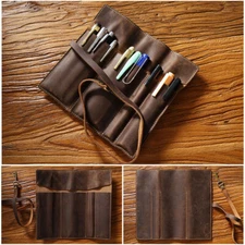 Leather Deluxe Rolling Pencil Case Pencil Case Simple Holder Storage bag USA