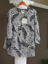 Cynthia Rowley Black Off-White 100% Linen Button Down Shirt Tunic Top Sz 3X NWT