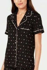 Alfani Notch Collar Pajama Top Geo Pin Dot Black Small