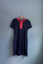 Chaps, navy blue, tie up chest, red collar, dress women’s size M