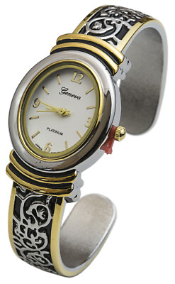 Blekon Collections Platinum Women's Oval Face Bangle Watch, Silver/Gold