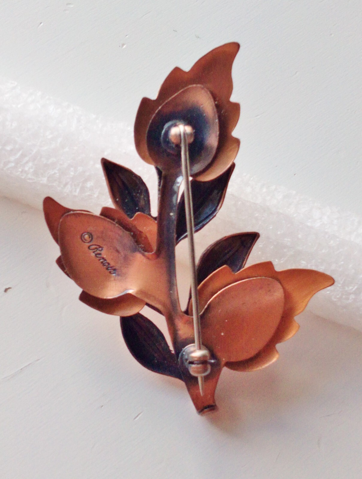 RENOIR Solid Copper Leaf Brooch Pin 1950's Signed… - image 2