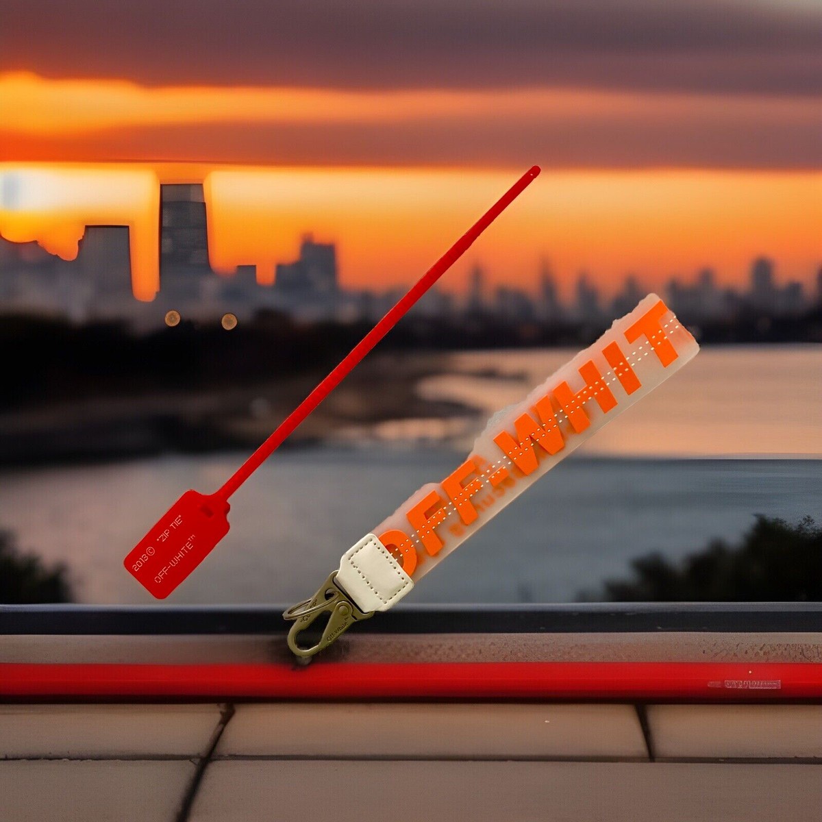 OFF WHITE Industrial Neon ORANGE Rubber Key Chain Lanyard