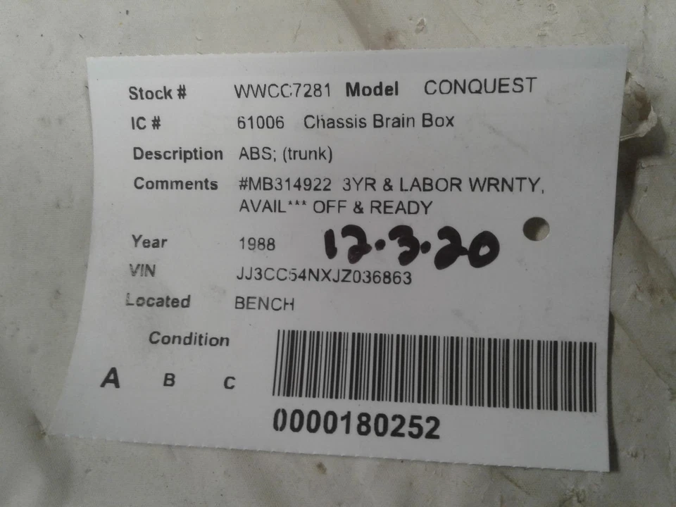 Módulo de control ABS usado se adapta a: maletero Chrysler Conquest 1988 ABS grado A Foto 3 de 4