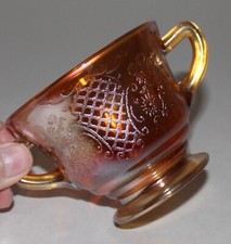 Vintage Federal Glass NORMANDIE Marigold "Bouquet and Lattice" Sugar Bowl