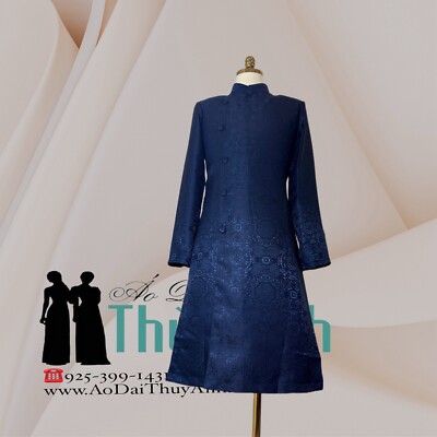 Dark Blue Ao Dai for Men, Traditional Vietnamese Gam Ao Dai for Men G16