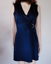 Zara W&B Navy Blue Sleeveless Belted Tailored Dress Size M