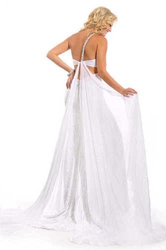 Atemberaubende Prima Donna 5633 weiß Seide Perlen Festzug Kleid Gr. 8 - Bild 2 von 2