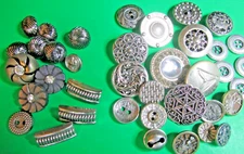 (30) Vtg 7/16"-1-1/4" ASST SILVER PLASTIC & METAL SHANK 2&4-HOLE  BUTTONS-C876