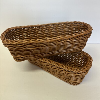 2 BASKETS Lot Of 2 Textured Non Wood 4x10  Organize Bread Kitchen Decor GET Tag