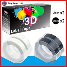 (2Clear+2Black) Label Tape 3D Work for Dymo S0717900 Junior Embosser Home