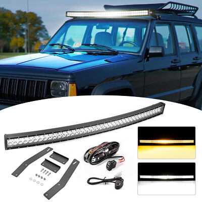 For Jeep Cherokee XJ 84-01 Amber/White Strobe 52'' LED Light Bar Roof Combo Kit