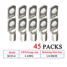 45pcs Electrical Wire Terminals Bare Copper Crimp Ring Connector Lugs Kit 4 AWG