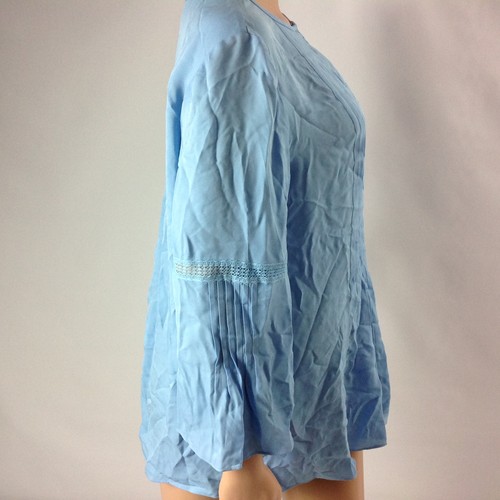 Elie Tahari Size XS Womens Top 100% Silk Loose Pleated Eyelets Blue Blouse Shirt - Picture 4 of 4